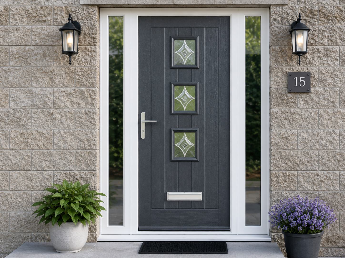 Modern anthracite composite external door installed in Peterborough
