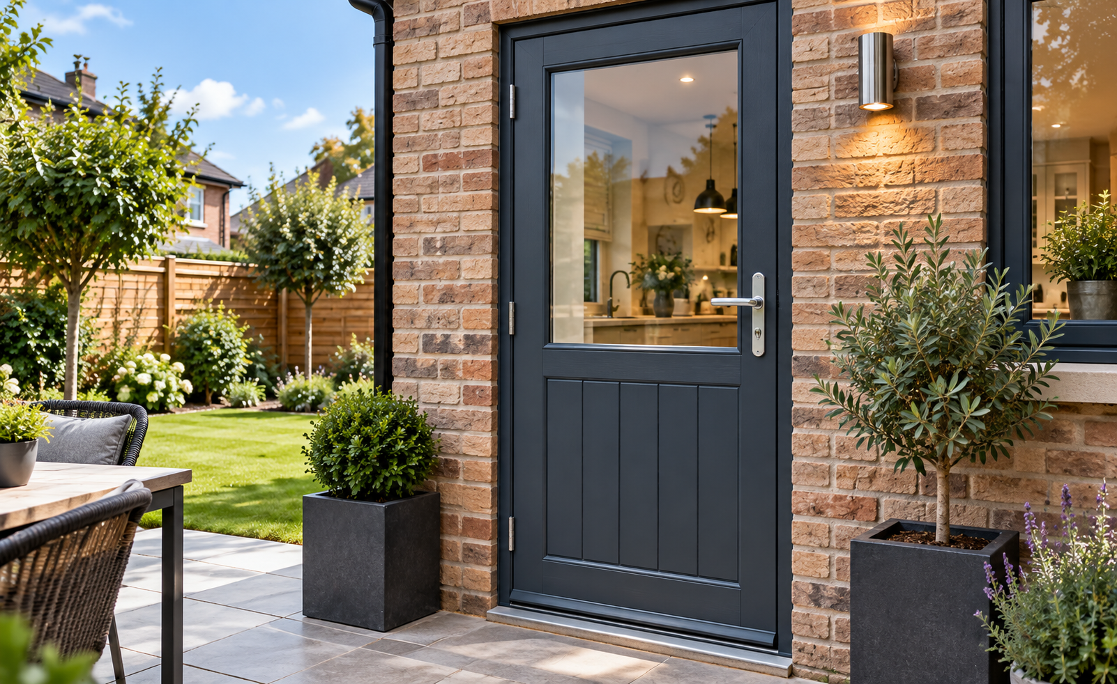 Composite back door with garden access professionally installed in Peterborough