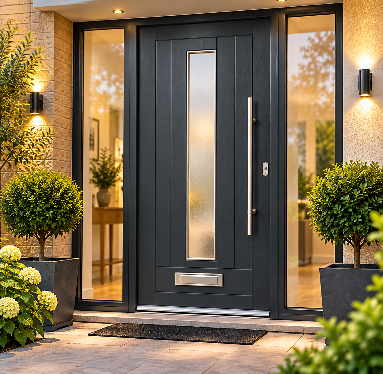 HomeFrame Milan 1219 anthracite grey composite door with satin glass in Peterborough