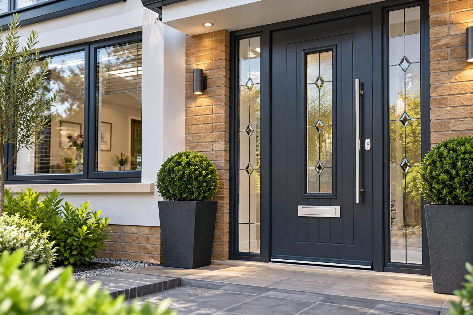 Anthracite grey Hurst uPVC front door installed in Peterborough